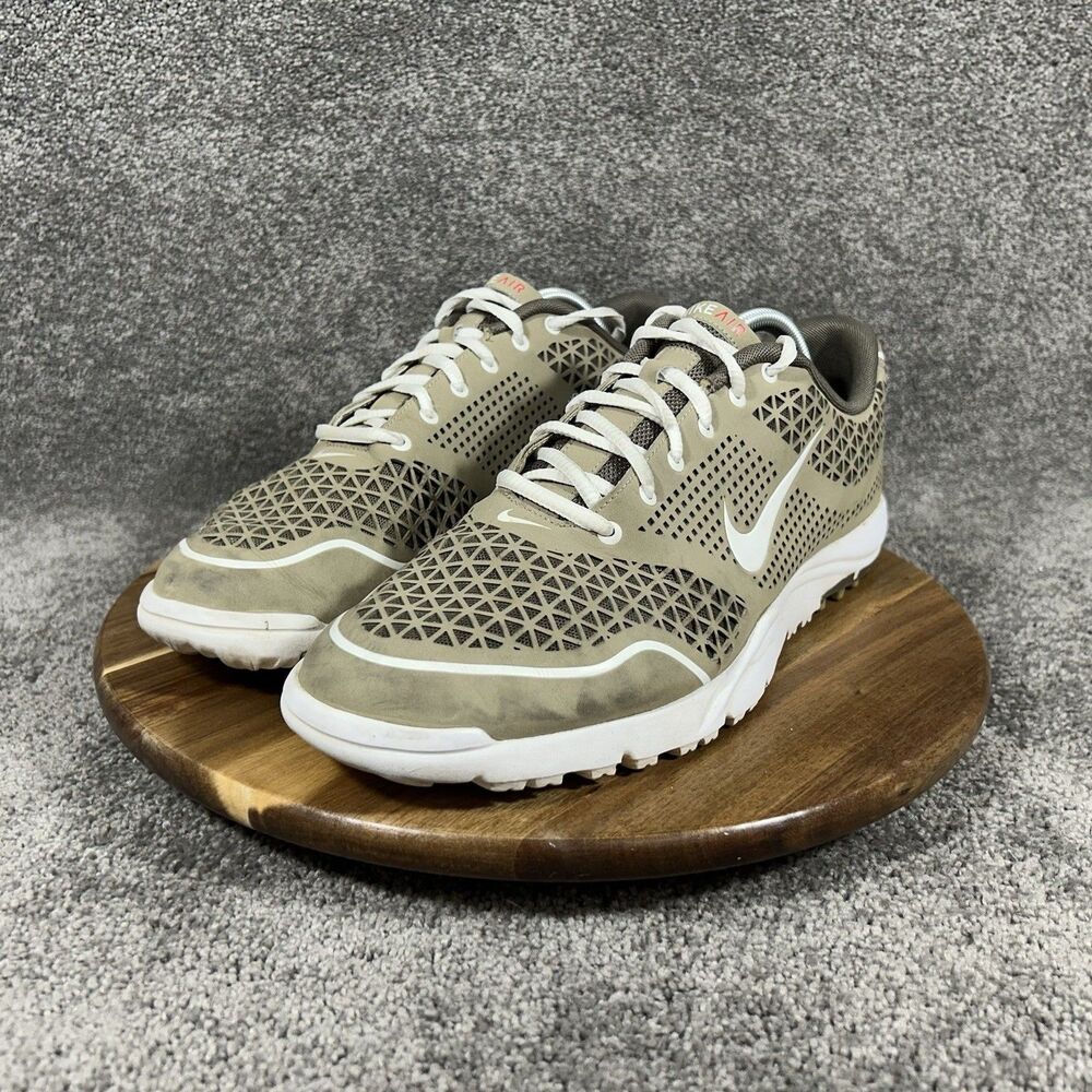 Nike Air Rate Tour 379200-212 Men’s Size 11.5 Khaki Mesh Spiked Golf Shoes Used - Picture 4 of 11